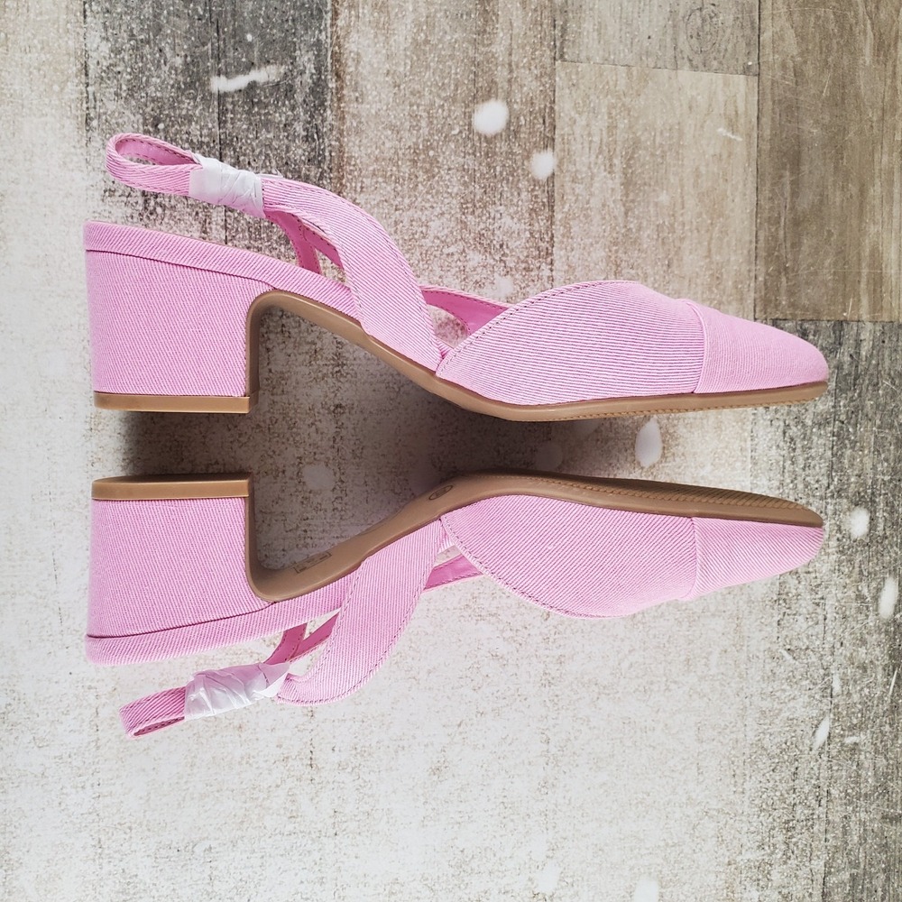 Chinese Laundry Rozie Womens Heel Pumps Sz 7.5 M Pink Denim Slingback Block Heel - Picture 6 of 10